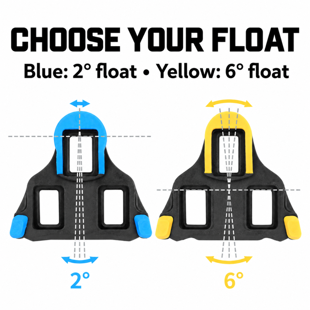 MEROCA RD2 3-Bolt Road Cycling Cleats, Yellow 6° or Blue 2° Float, Pair with Hardware