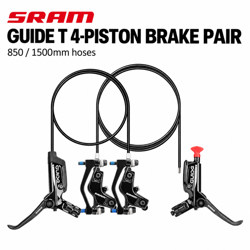 SRAM Guide T 4-Piston Hydraulic Disc Brake Pair, 850 / 1500mm Hoses