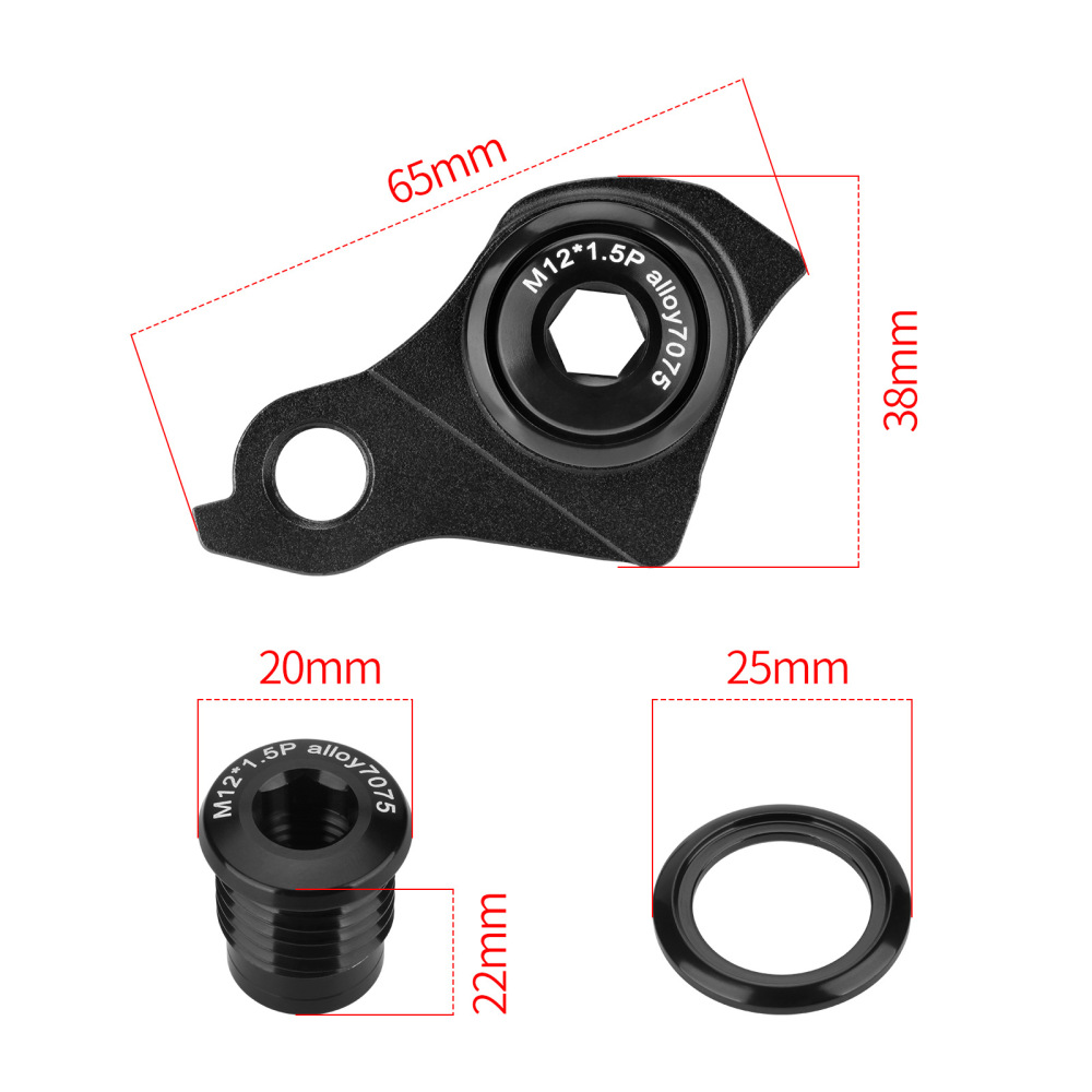 UDH-Style 7075 Aluminum Derailleur Hanger, M12 1.0 / 1.5mm Pitch or Hanger with Thru Axle