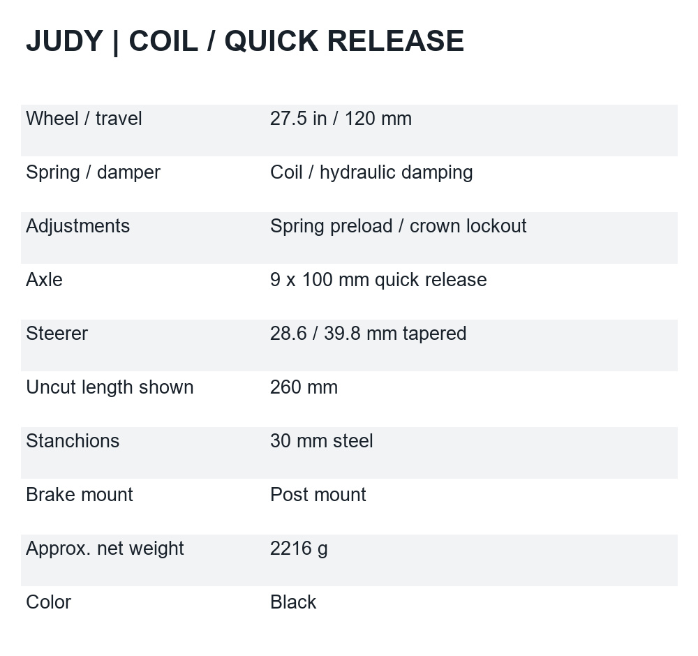 RockShox Judy 27.5in 120mm Coil Fork, 9x100mm Quick Release, Tapered Steerer, Lockout - detail 4