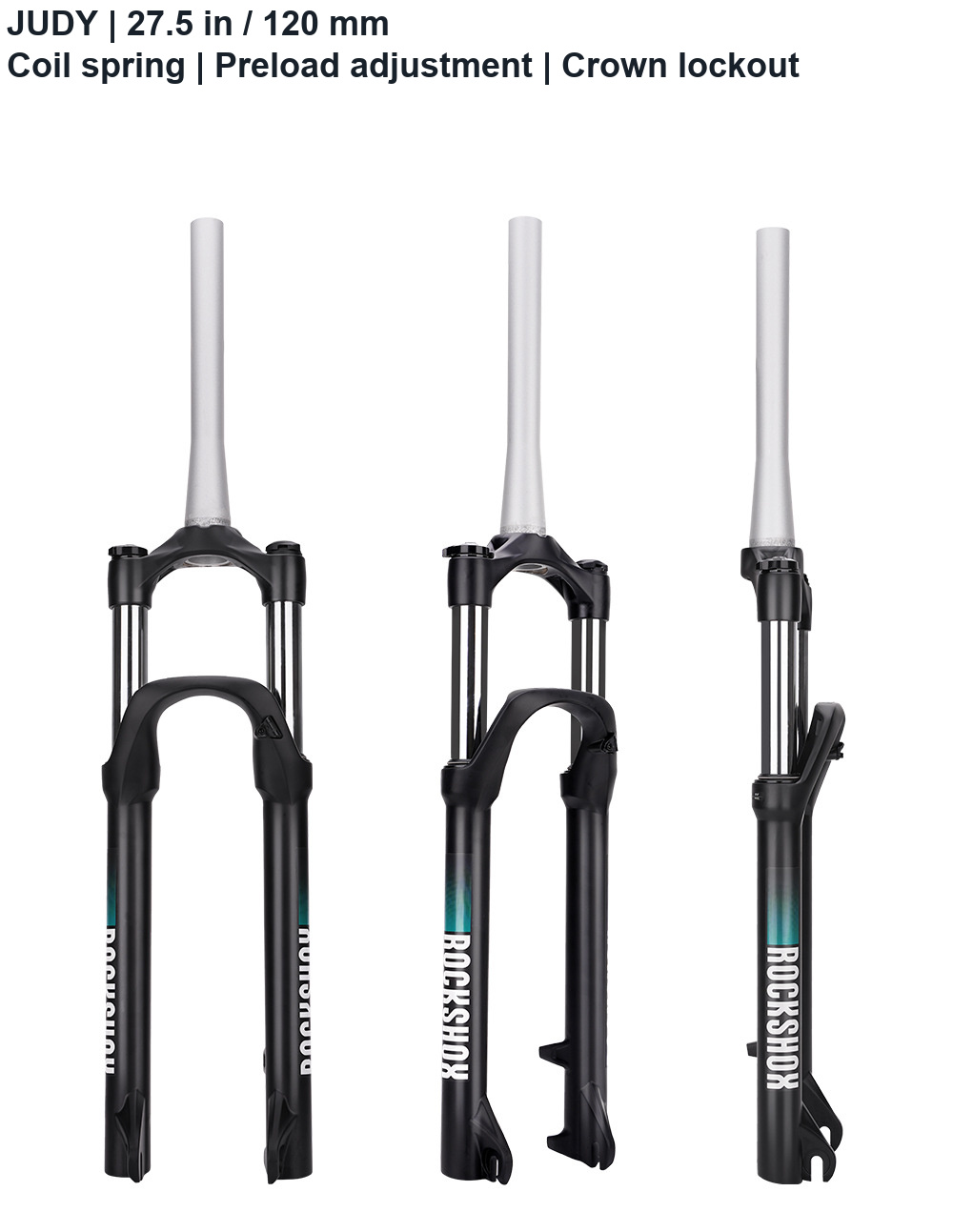 RockShox Judy 27.5in 120mm Coil Fork, 9x100mm Quick Release, Tapered Steerer, Lockout - detail 2