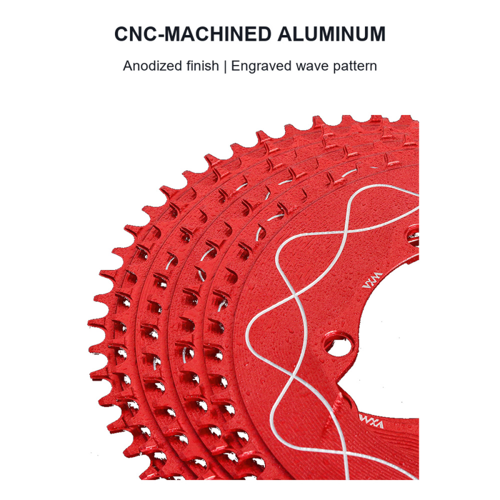 110BCD 4-Bolt Wave-Pattern Narrow-Wide Chainring, 40T-58T, 3mm Offset; 3 / 8-Bolt Adapter Options