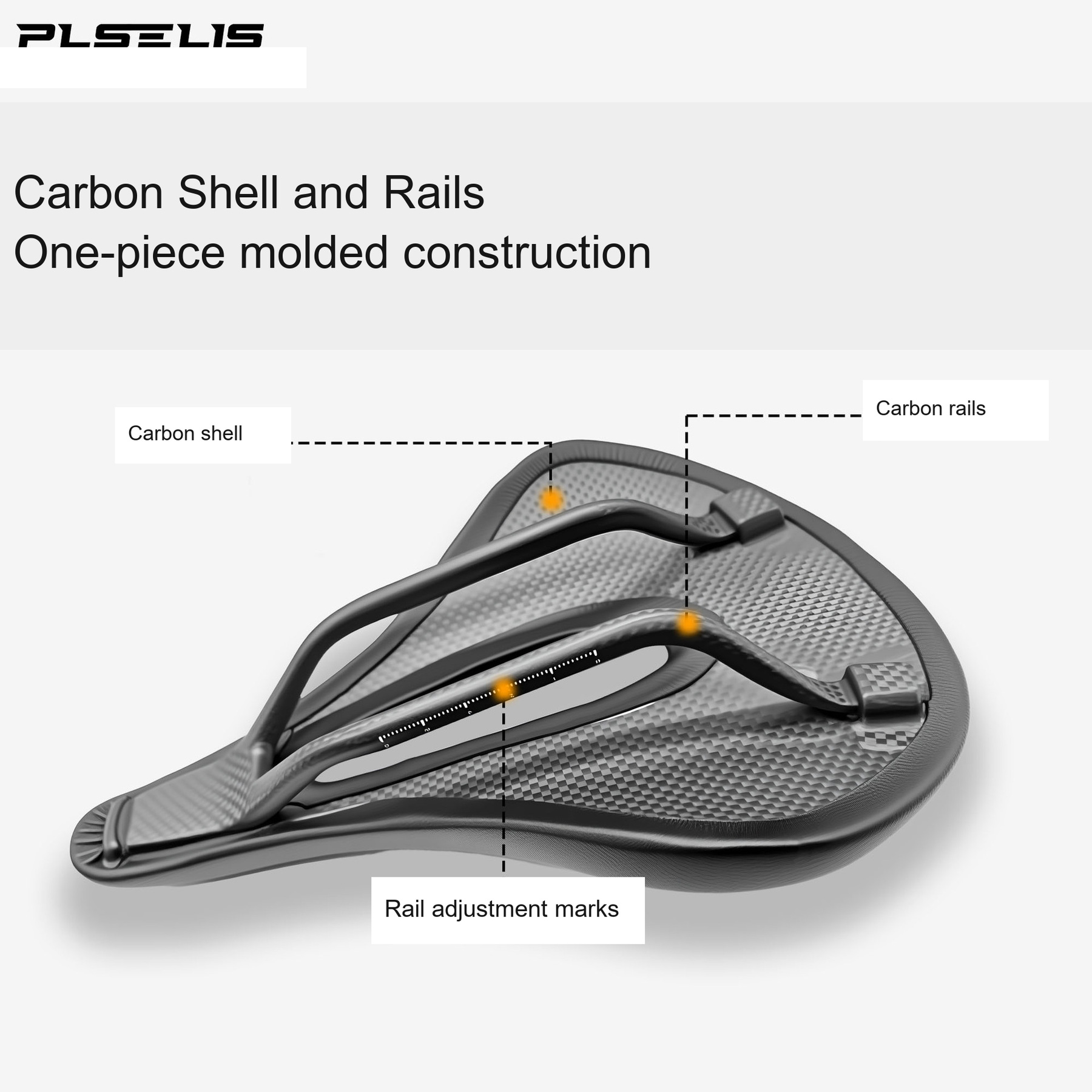 PLSELIS Short-Nose Carbon Saddle, 240 x 140mm, Carbon Rails, 8 Colors - M02
