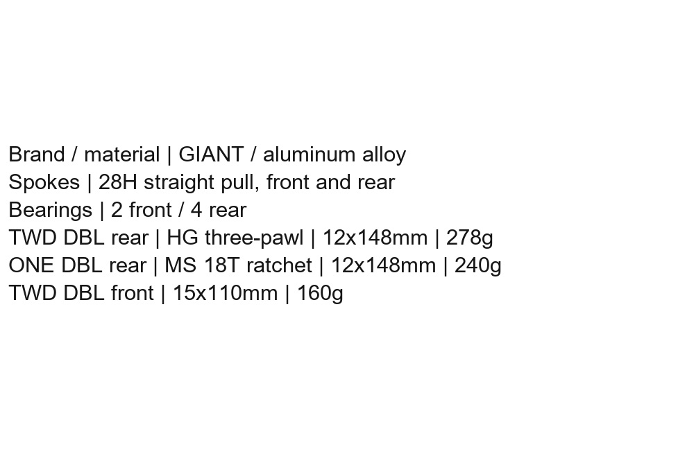 GIANT TWD / ONE DBL Boost Hubs, 28H Straight Pull, HG / Micro Spline - D03