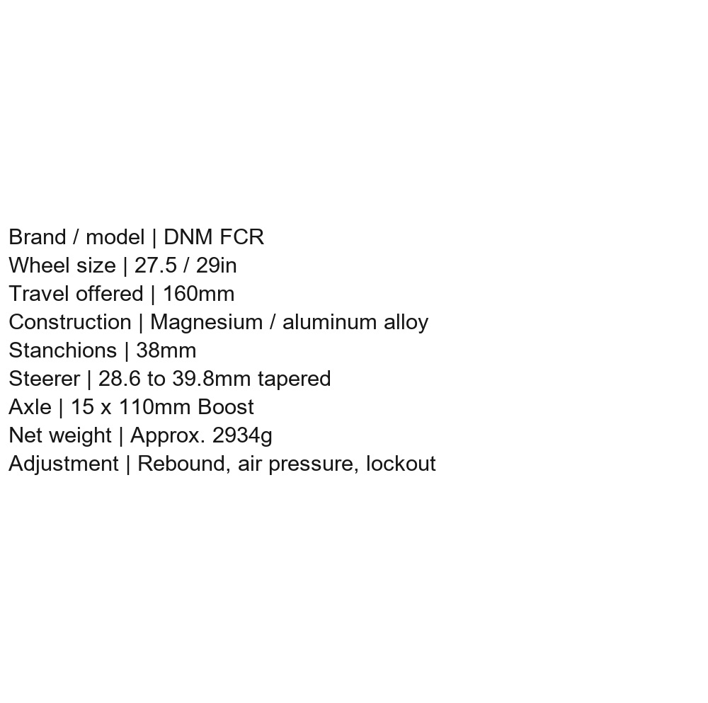 DNM FCR Dual-Air MTB Fork, 27.5 / 29in, 160mm, Boost 15x110 - D04