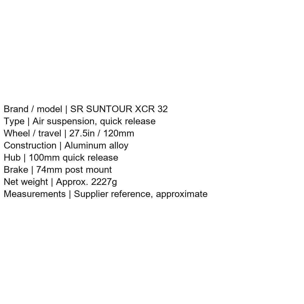 SR SUNTOUR XCR 32 Air Fork, 27.5in, 120mm, 100mm Quick Release - D04