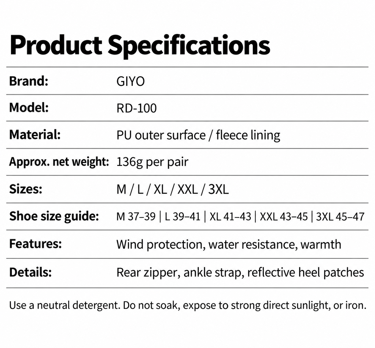 GIYO RD-100 Fleece-Lined Cycling Shoe Covers, Road / MTB, 1 Pair