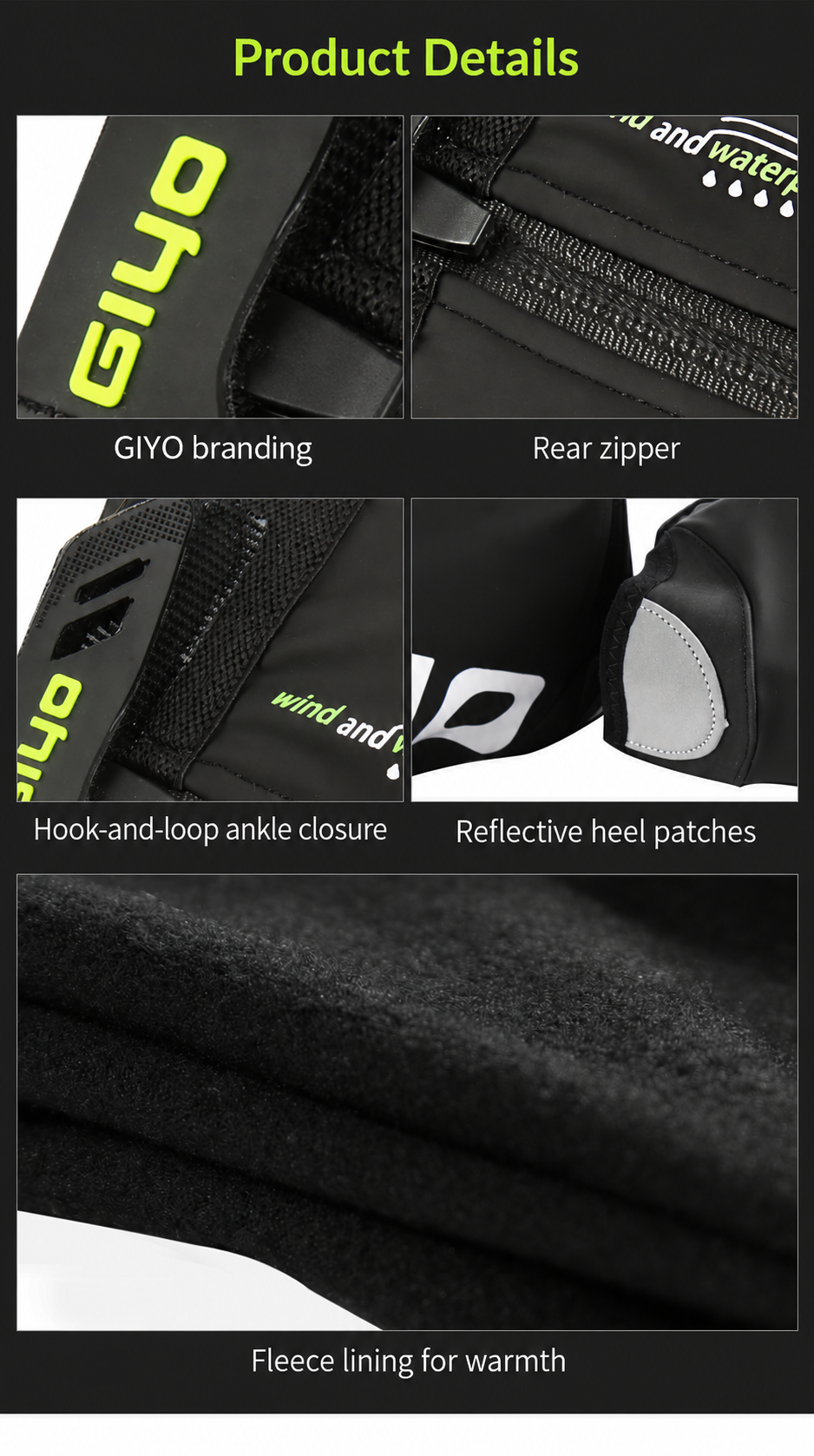 GIYO RD-100 Fleece-Lined Cycling Shoe Covers, Road / MTB, 1 Pair