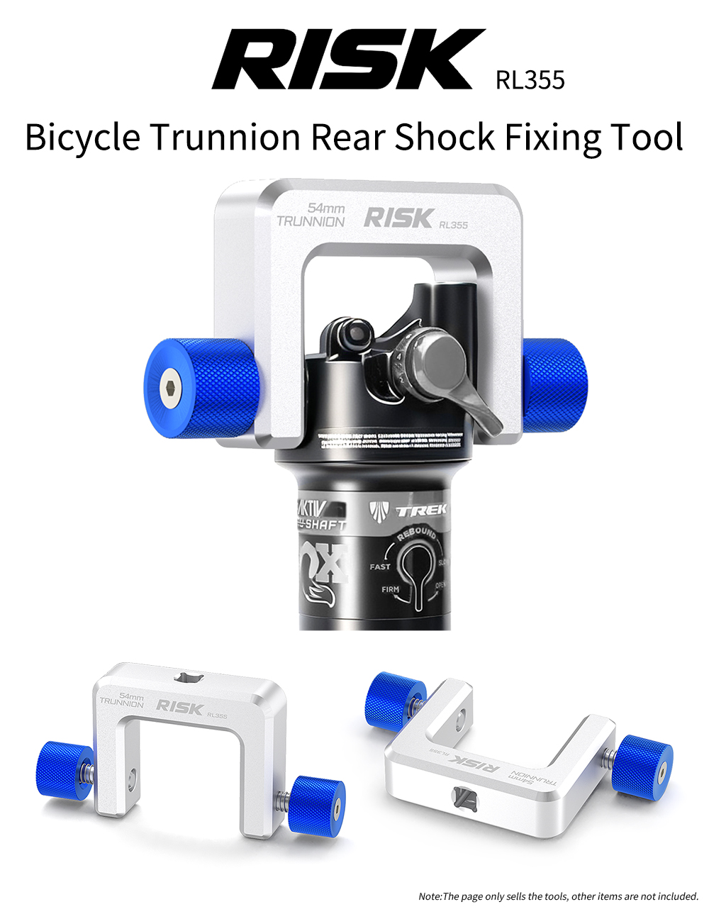 RISK RL355 54mm Trunnion Rear Shock Holding Tool, Captive Screws, 3/8-Inch Drive