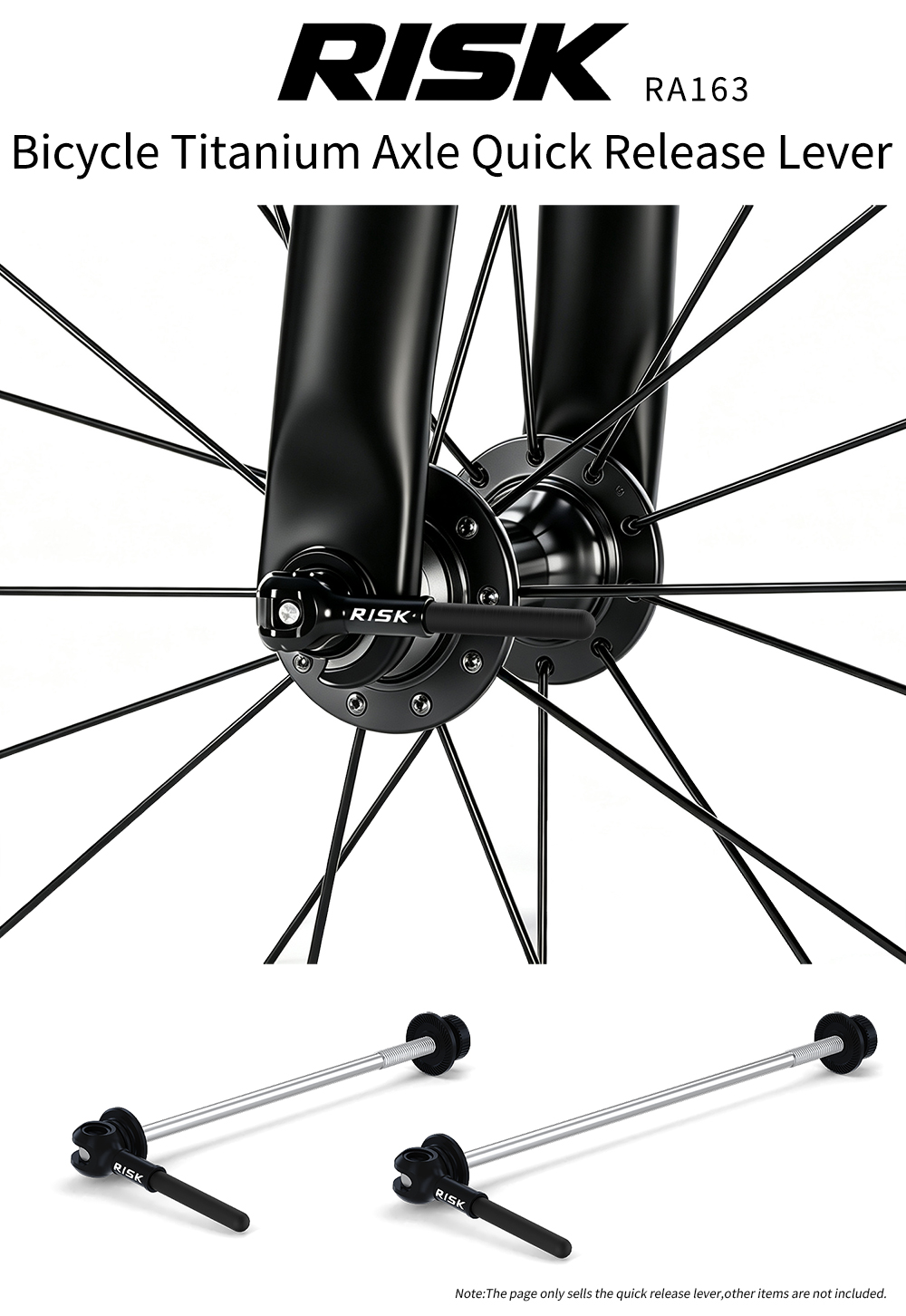 RISK RA163 Titanium Quick Release Skewer Set, Carbon Fiber Levers, Front & Rear, 40g