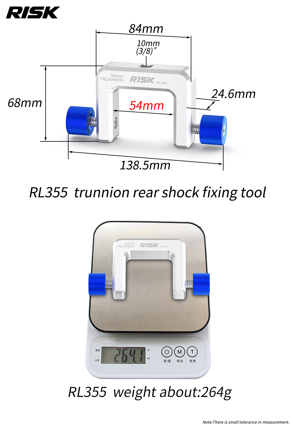 RISK RL355 54mm Trunnion Rear Shock Holding Tool, Captive Screws, 3/8-Inch Drive