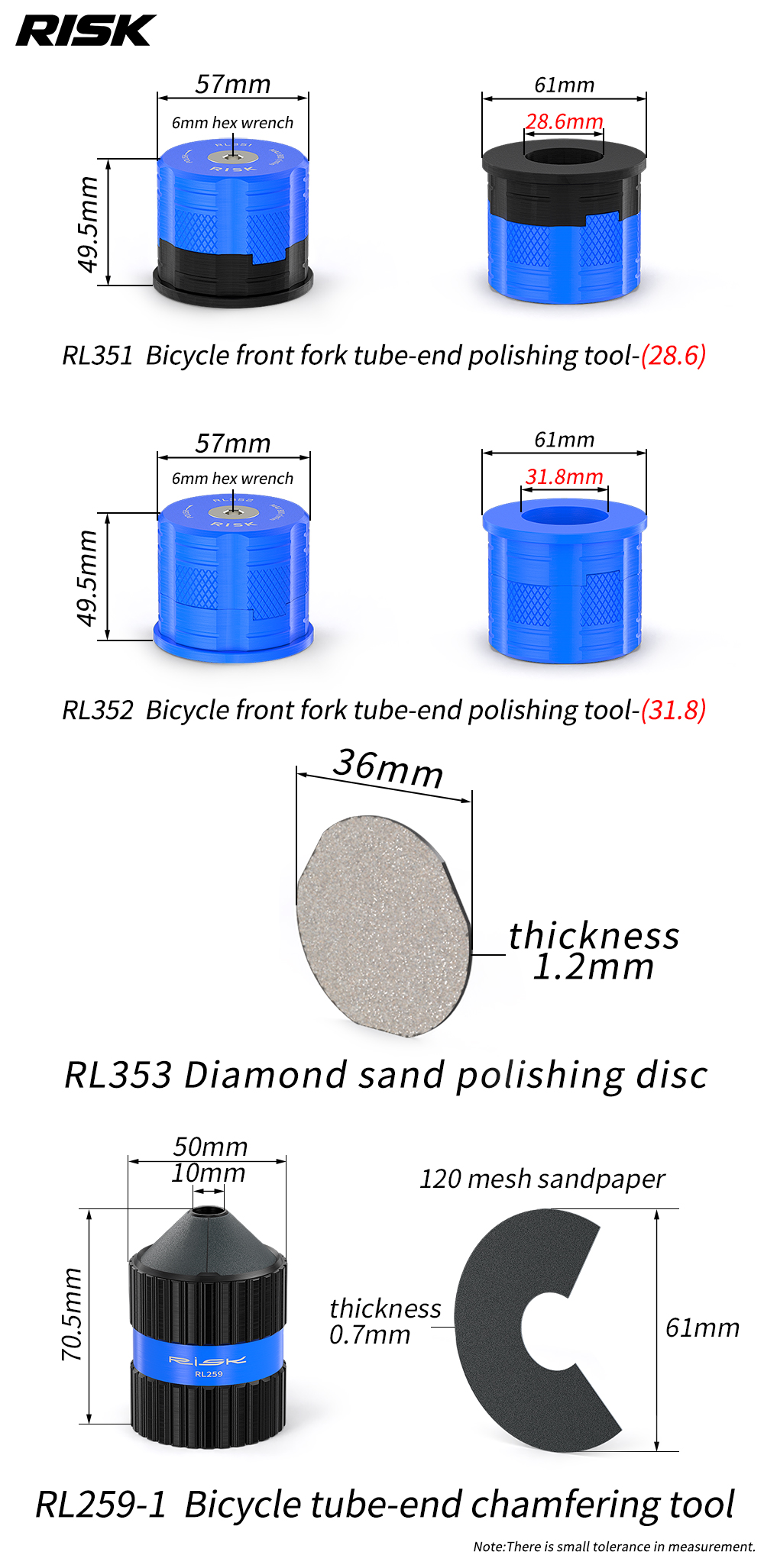 RISK RL351 / RL352 Carbon Steerer Facing Tools, 28.6 / 31.8mm, Polishing Disc & Chamfering Options