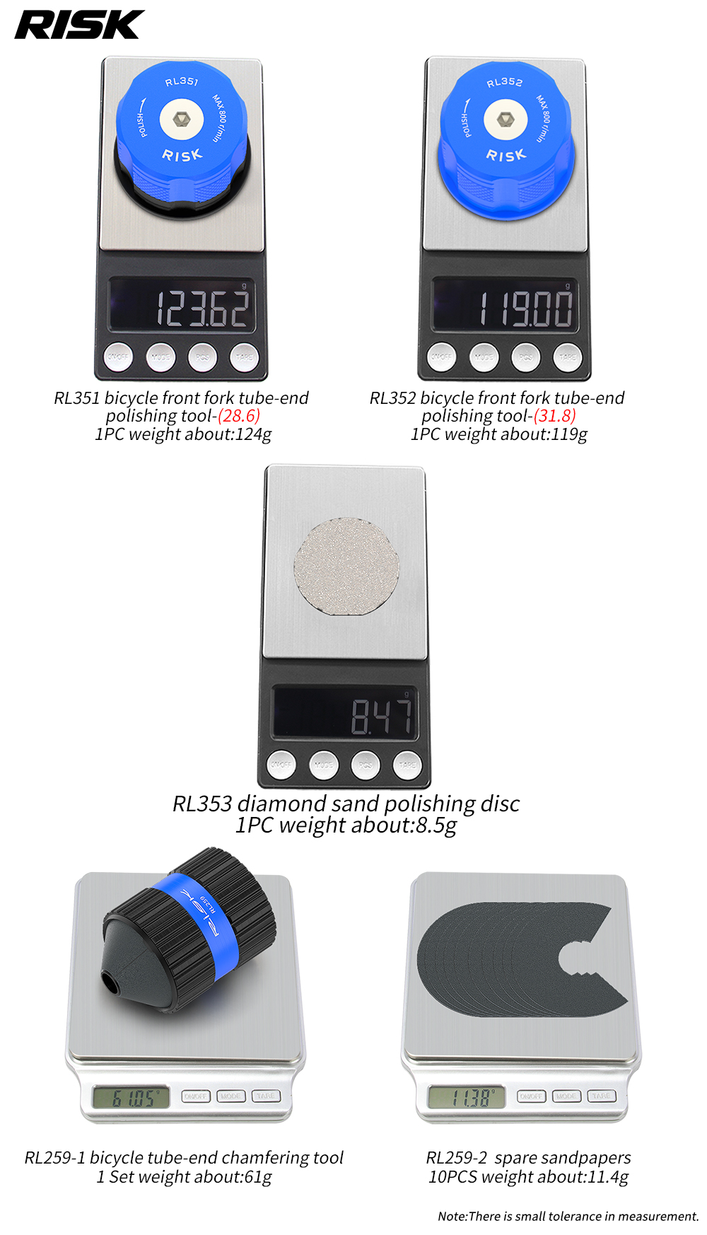 RISK RL351 / RL352 Carbon Steerer Facing Tools, 28.6 / 31.8mm, Polishing Disc & Chamfering Options