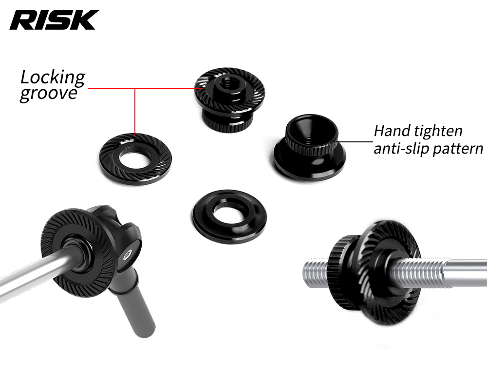 RISK RA163 Titanium Quick Release Skewer Set, Carbon Fiber Levers, Front & Rear, 40g
