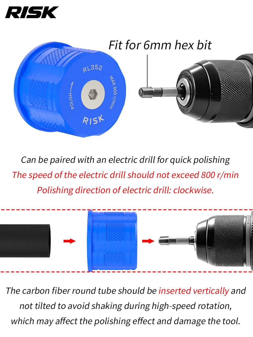 RISK RL351 / RL352 Carbon Steerer Facing Tools, 28.6 / 31.8mm, Polishing Disc & Chamfering Options