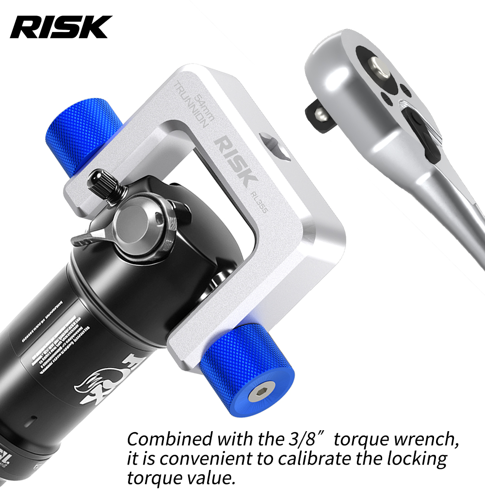 RISK RL355 54mm Trunnion Rear Shock Holding Tool, Captive Screws, 3/8-Inch Drive