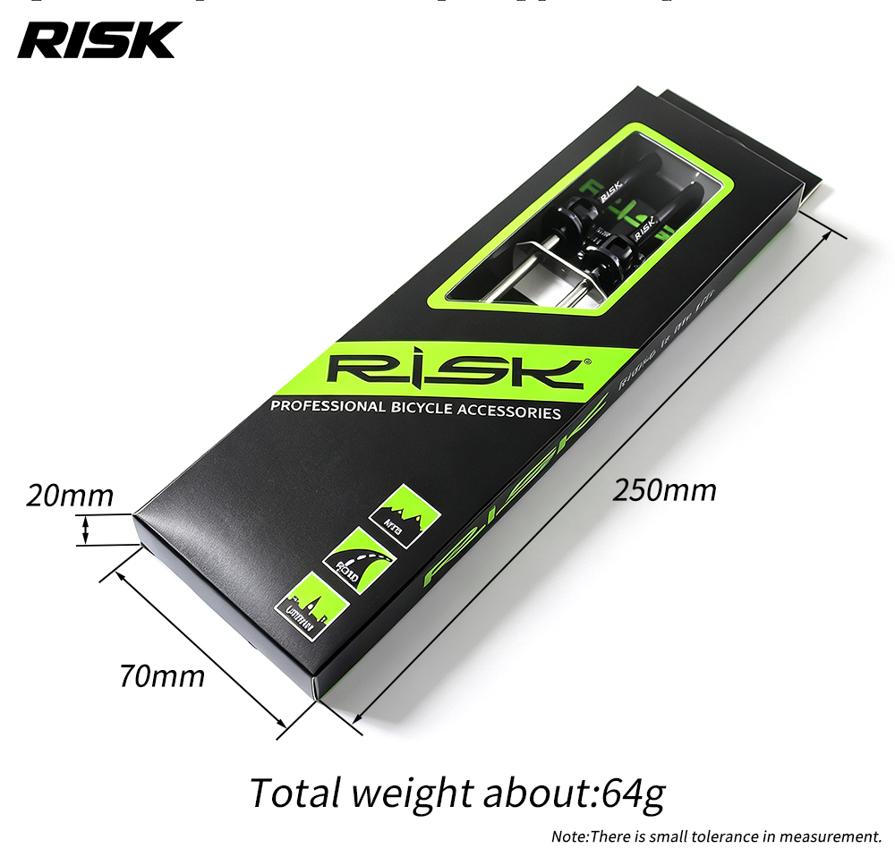 RISK RA163 Titanium Quick Release Skewer Set, Carbon Fiber Levers, Front & Rear, 40g