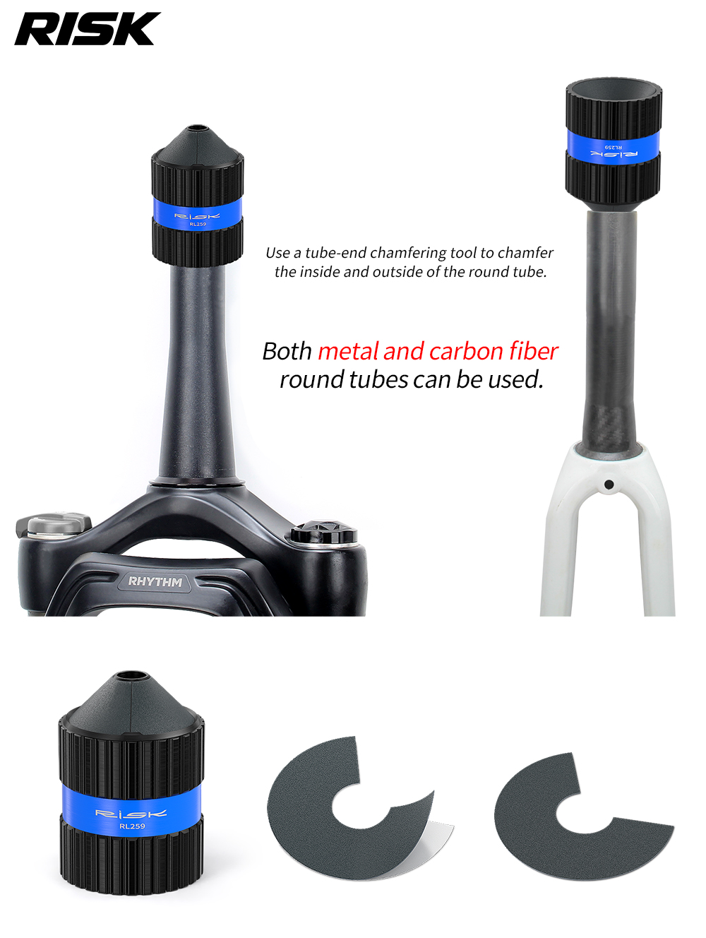 RISK RL351 / RL352 Carbon Steerer Facing Tools, 28.6 / 31.8mm, Polishing Disc & Chamfering Options