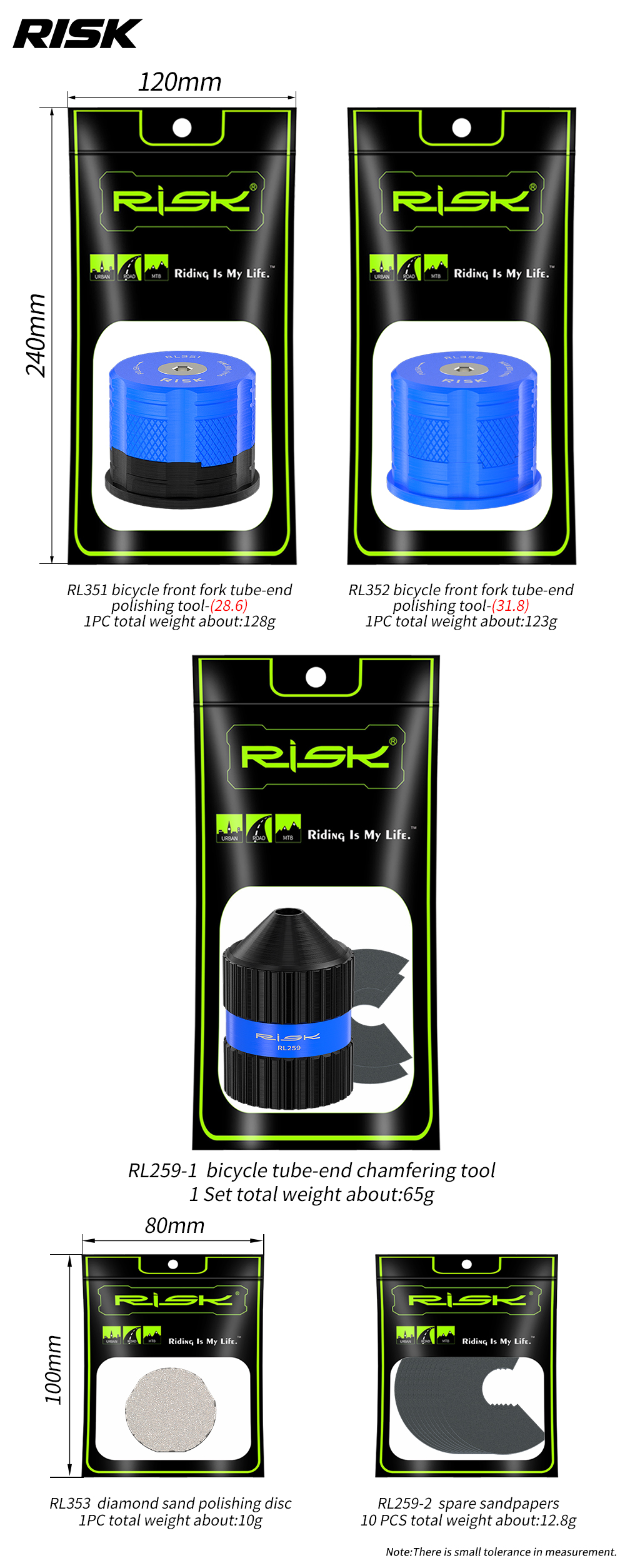 RISK RL351 / RL352 Carbon Steerer Facing Tools, 28.6 / 31.8mm, Polishing Disc & Chamfering Options
