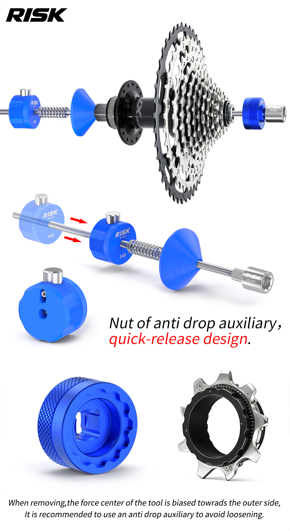 RISK RL354 9T Cassette Lockring Tool for Shimano XTR M9200 / XT M8200, RL327 Holder Option