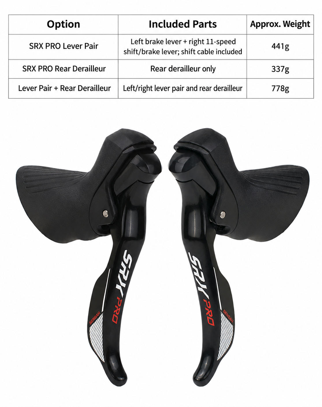 SENSAH SRX PRO 1x11 Gravel Groupset, Mechanical Shift/Brake Levers & 52T Rear Derailleur Options