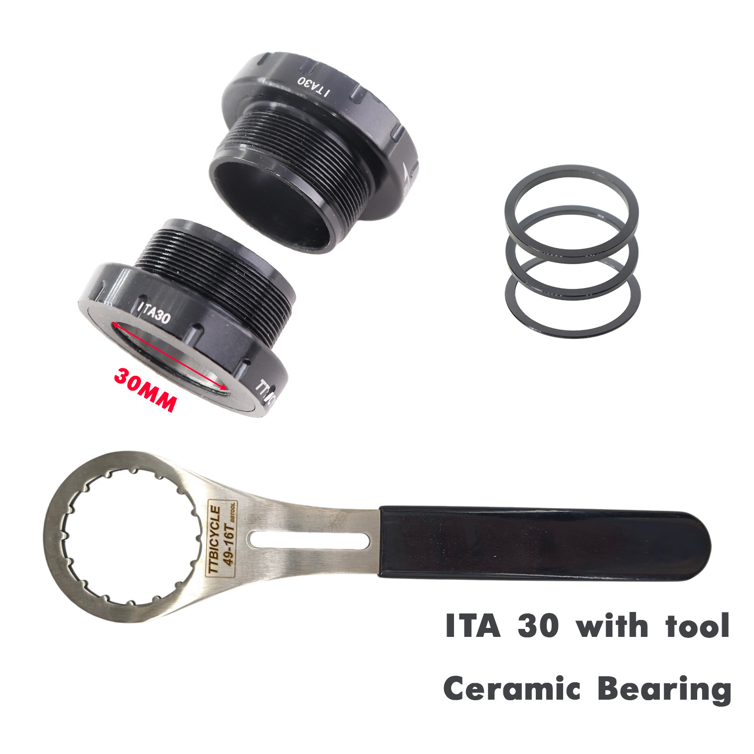 DJC ITA Ceramic Bottom Bracket Italian Thread for 24mm for Shimano, 29mm for SRAM DUB & 30mm Cranksets TTbicycle