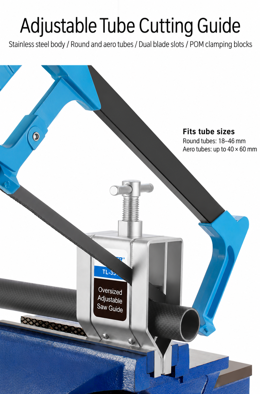 TOOPRE TL-331 Adjustable Tube Cutting Guide, 8-inch File & 12-inch Hacksaw Options
