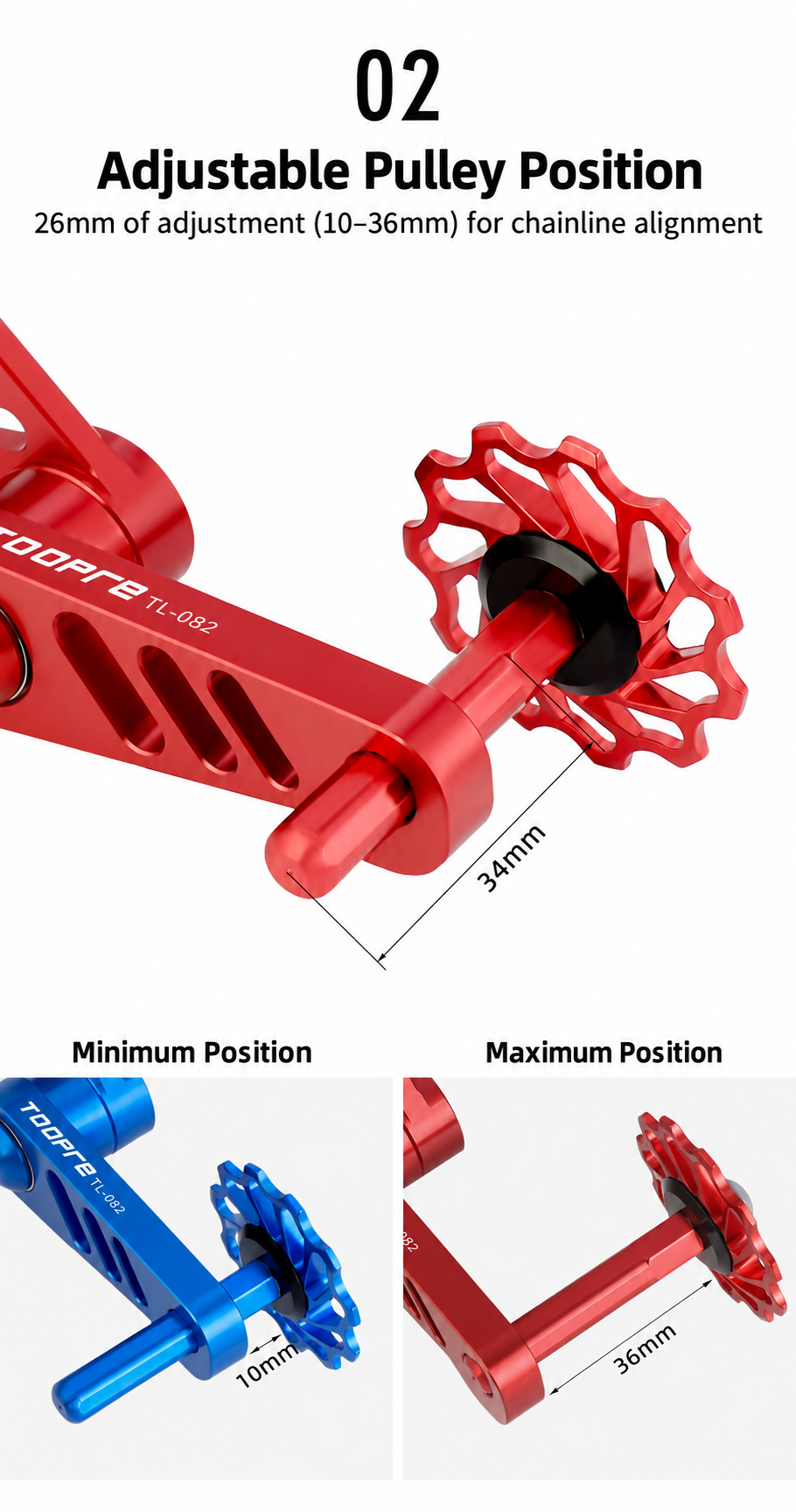 TOOPRE TL-082 Adjustable Single-Speed Chain Tensioner, 11T Bearing Pulley, 5 Colors