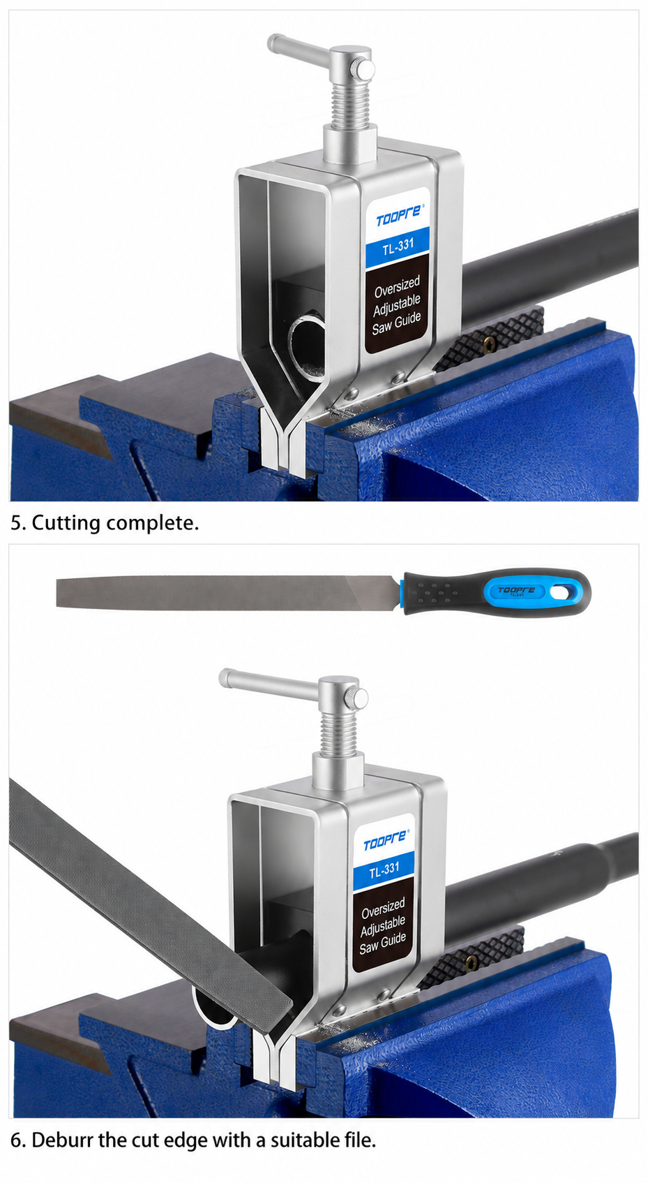 TOOPRE TL-331 Adjustable Tube Cutting Guide, 8-inch File & 12-inch Hacksaw Options