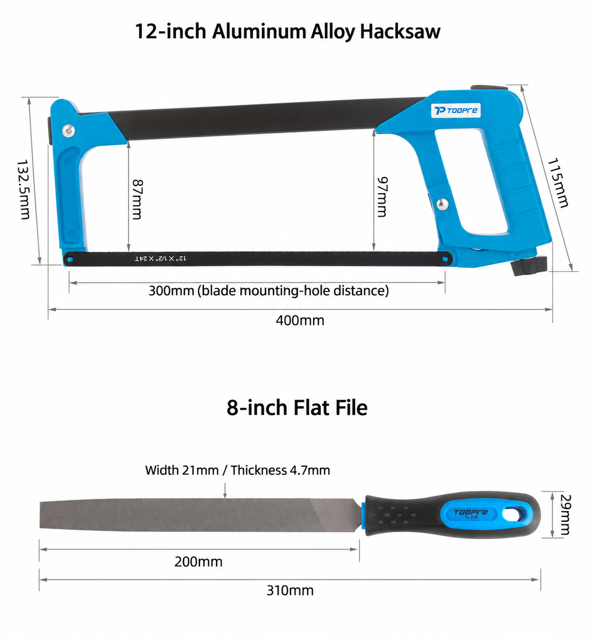 TOOPRE TL-331 Adjustable Tube Cutting Guide, 8-inch File & 12-inch Hacksaw Options