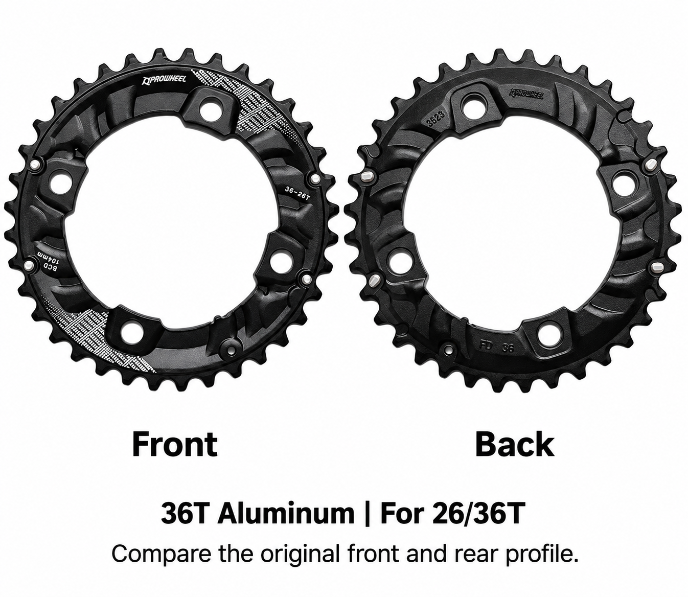 PROWHEEL 2x Chainring, 26/36T 28/38T 22/36T 24/38T