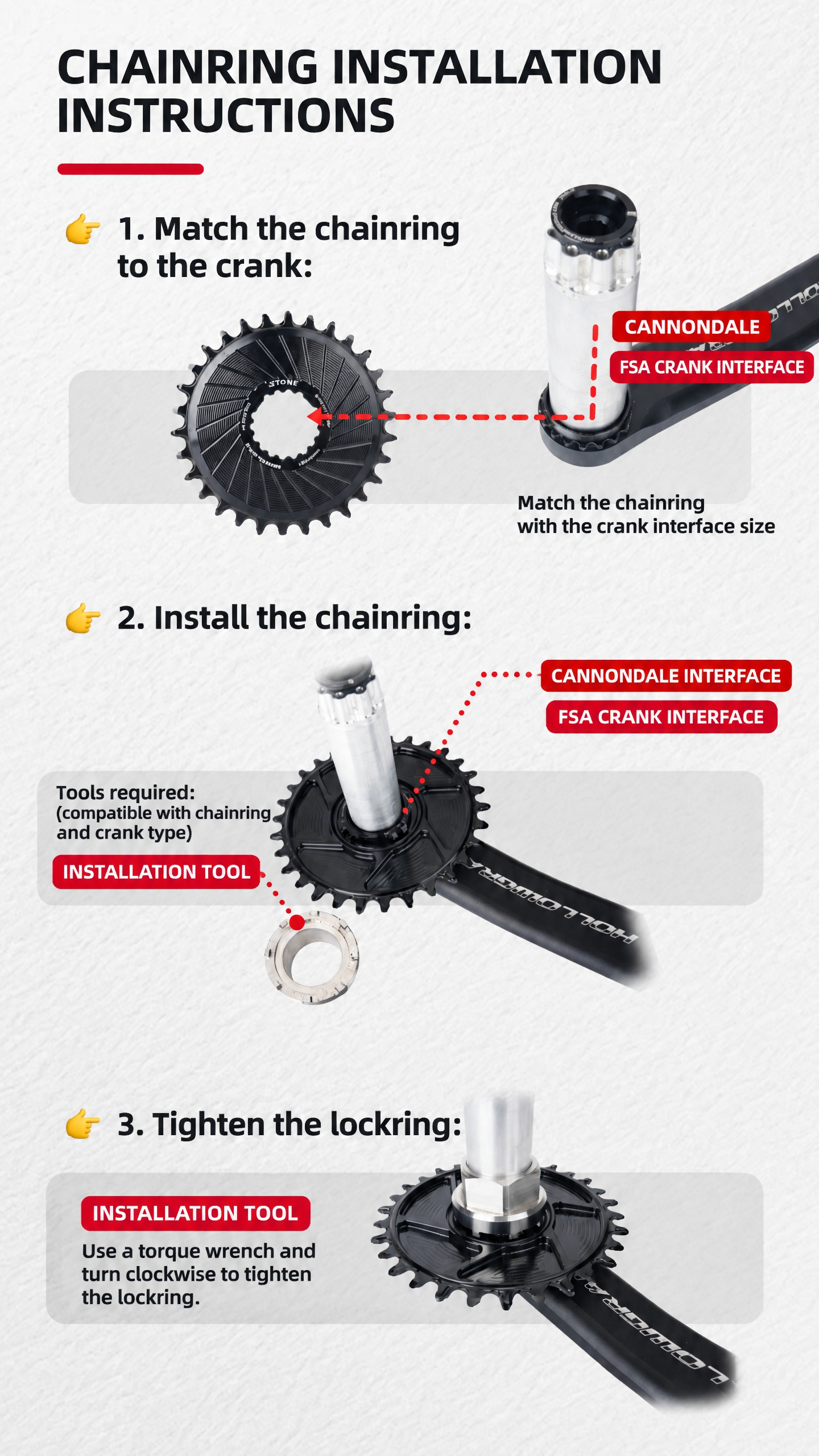 STONE Direct Mount Chainring 30-40T for Cannondale SI SL SISL SISL2 and for FSA Comet Afterburner, 3mm Inner Offset