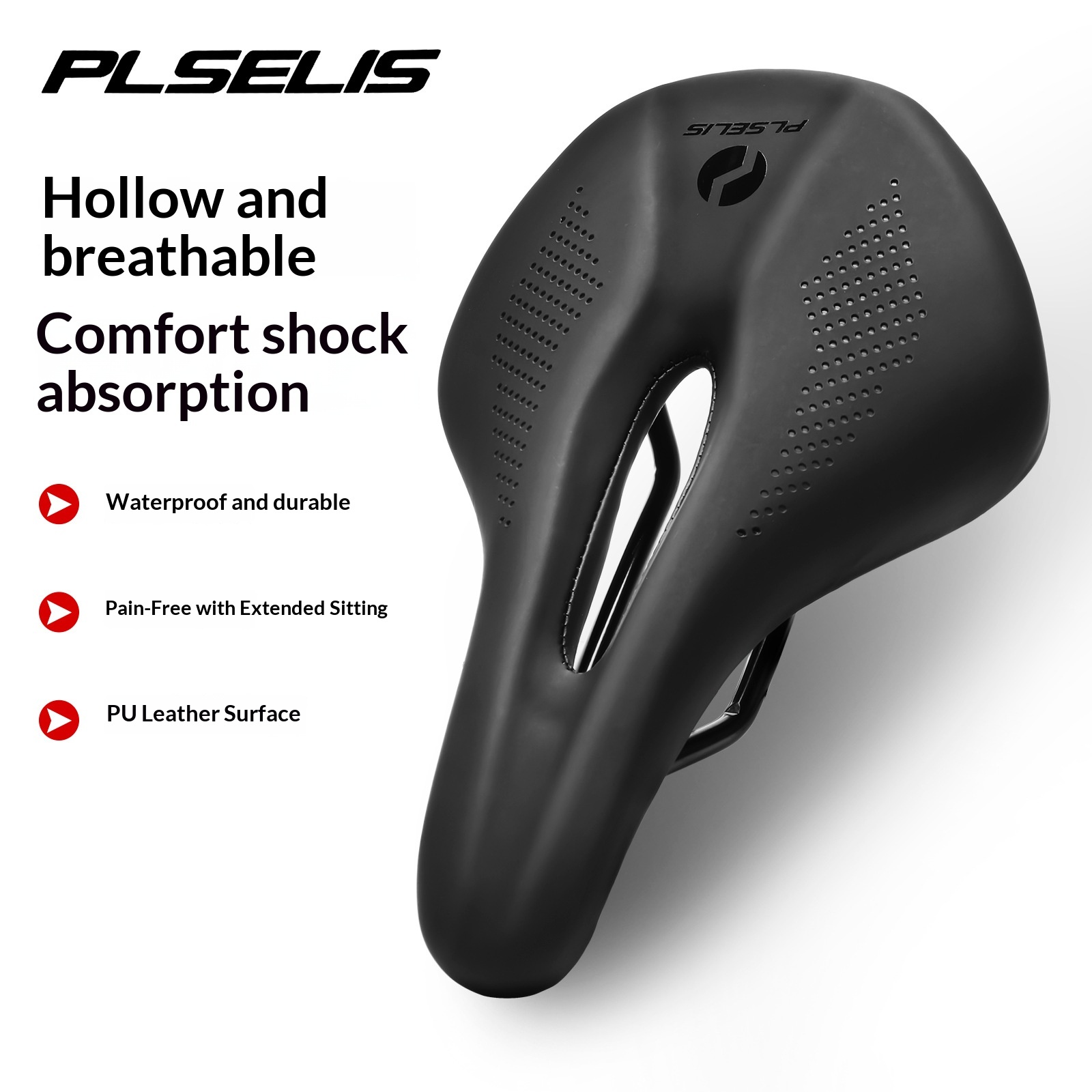 PLSELIS Bicycle Saddle Hollow Comfort Seat for MTB Road Bike Folding Bike Memory Foam Cushion Waterproof Cover