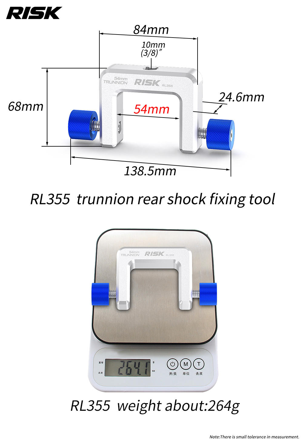 RISK RL355 54mm Trunnion Rear Shock Holding Tool, Captive Screws, 3/8-Inch Drive