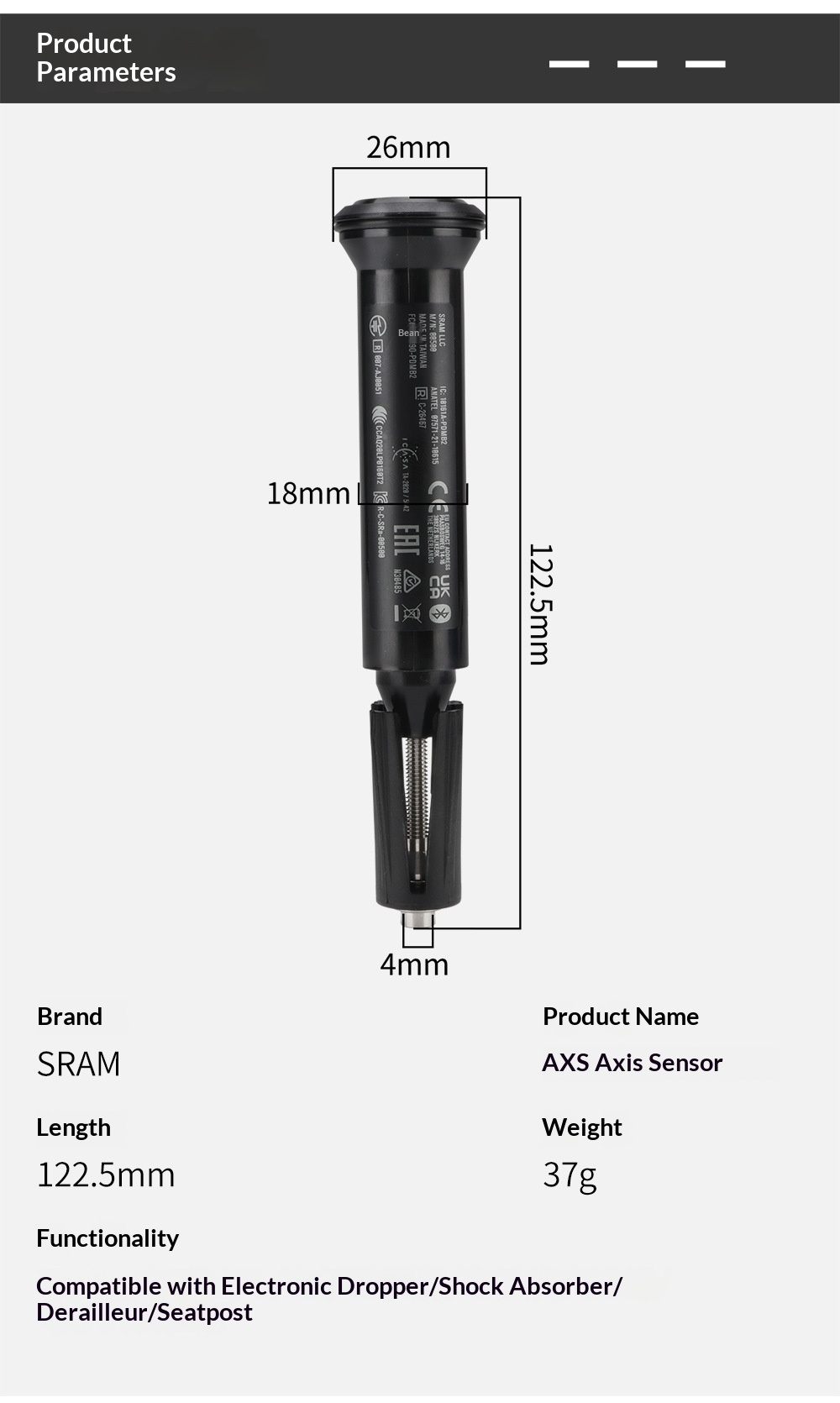 SRAM AXS Sensor AXS PEZ902PX Pedal Axle Sensor for XX1 Crank Electronic Fork Shock Dropper Derailleur