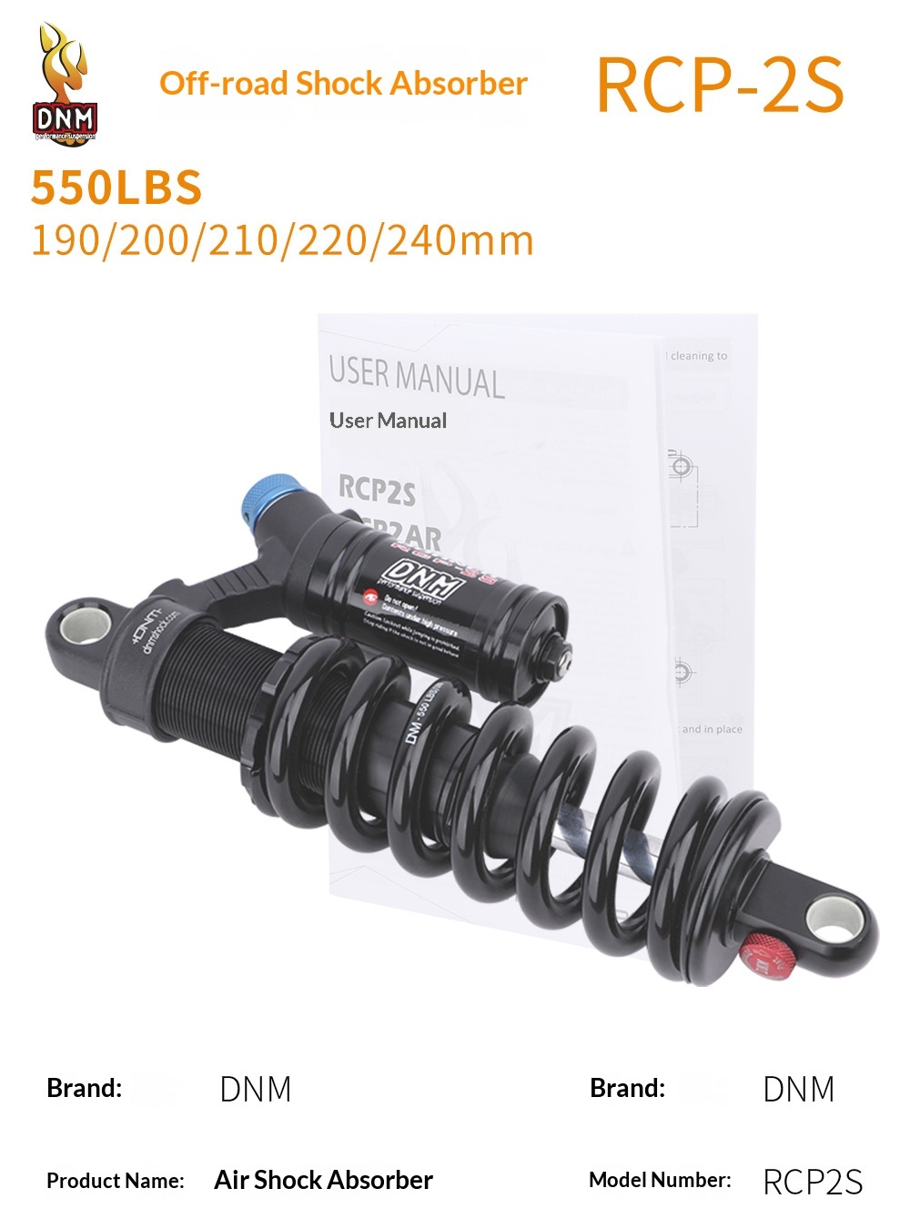 DNM RCP2S Coil Rear Shock Absorber RCP2S 190/200/210/220/230/240/265mm for MTB E-Bike Electric Motorcycle
