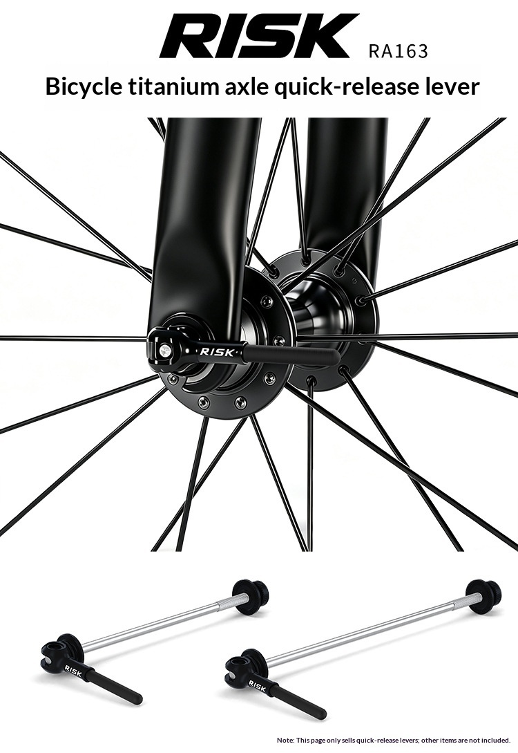 RISK RA163 Titanium Alloy Quick Release Skewer Set — Ultra-Light Bicycle Hub Axle for Mountain & Road Bike, Front + Rear Pair (Black)