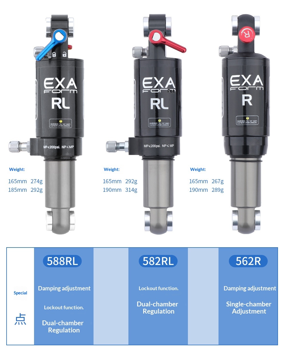 EXA Form Air Rear Shock Absorber EXA-AIR-SHOCK 588RL 582RL 562R 165/190mm for MTB Folding Bike
