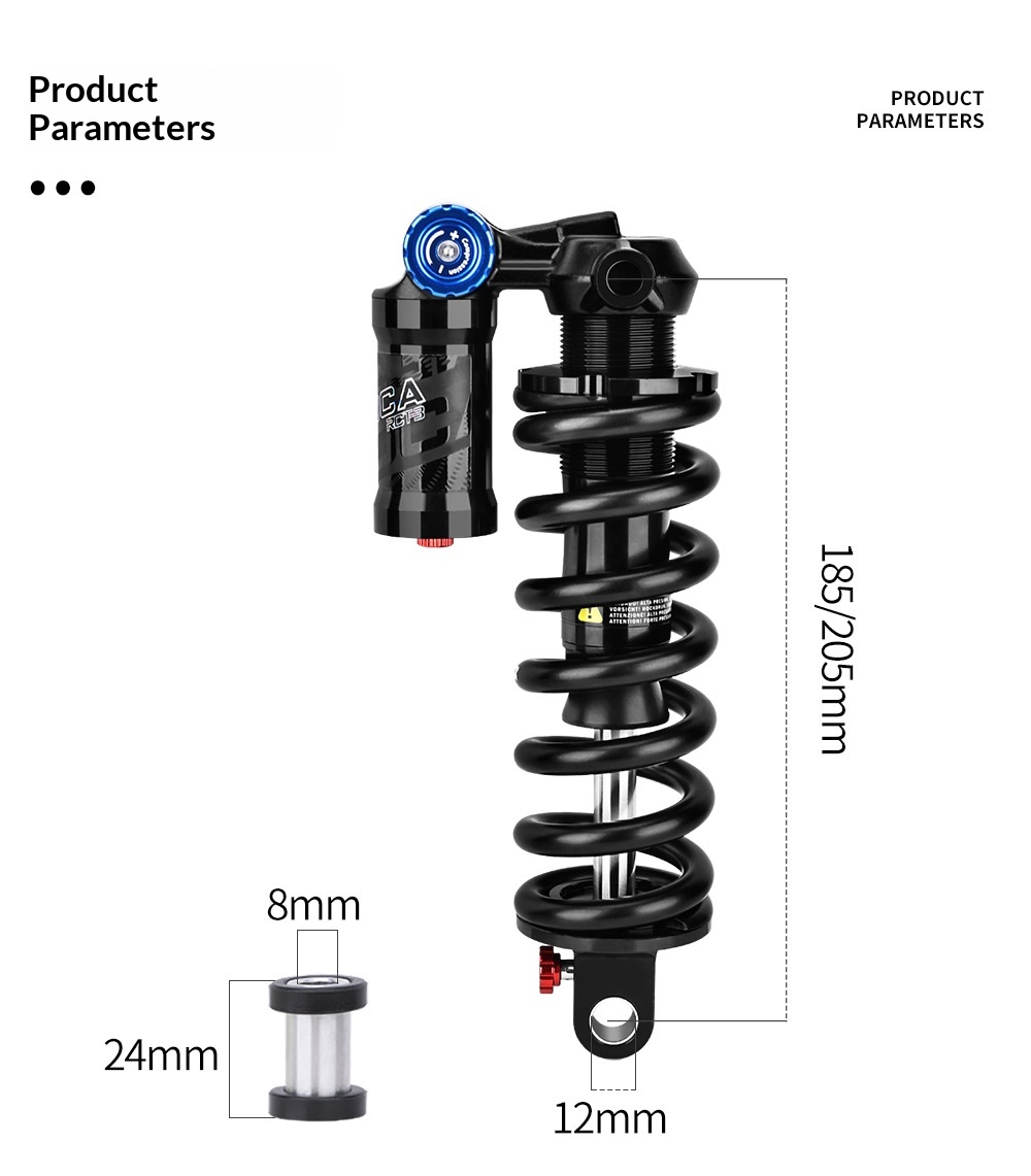 MEROCA-RCT-3 Trunnion Coil Rear Shock Absorber 550LBS 185/205mm with Damping Adjustment for MTB Soft Tail Bike