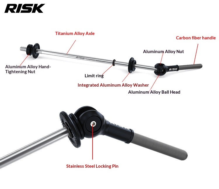 RISK RA163 Titanium Alloy Quick Release Skewer Set — Ultra-Light Bicycle Hub Axle for Mountain & Road Bike, Front + Rear Pair (Black)