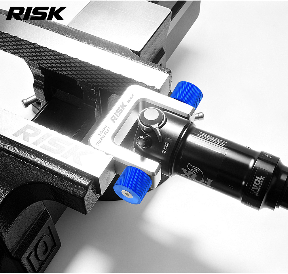 RISK RL355 54mm Trunnion Rear Shock Holding Tool, Captive Screws, 3/8-Inch Drive