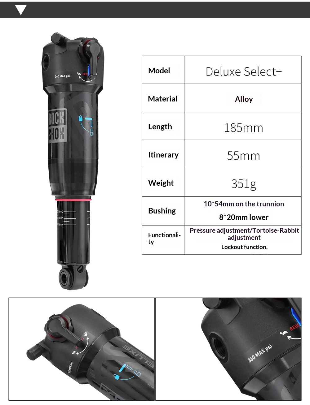 ROCKSHOX Air Rear Shock Absorber ROCKSHOX-AIR-SHOCK-5 Deluxe Select Select+ SiDLuxe 185/210/230mm for MTB Soft Tail Bike