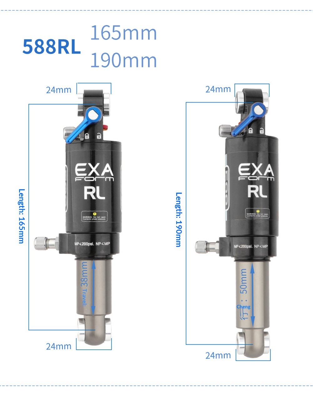 EXA Form Air Rear Shock Absorber EXA-AIR-SHOCK 588RL 582RL 562R 165/190mm for MTB Folding Bike