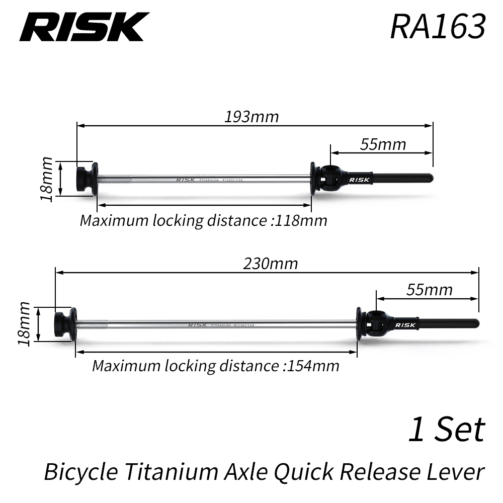RISK RA163 Titanium Quick Release Skewer Set, Carbon Fiber Levers, Front & Rear, 40g