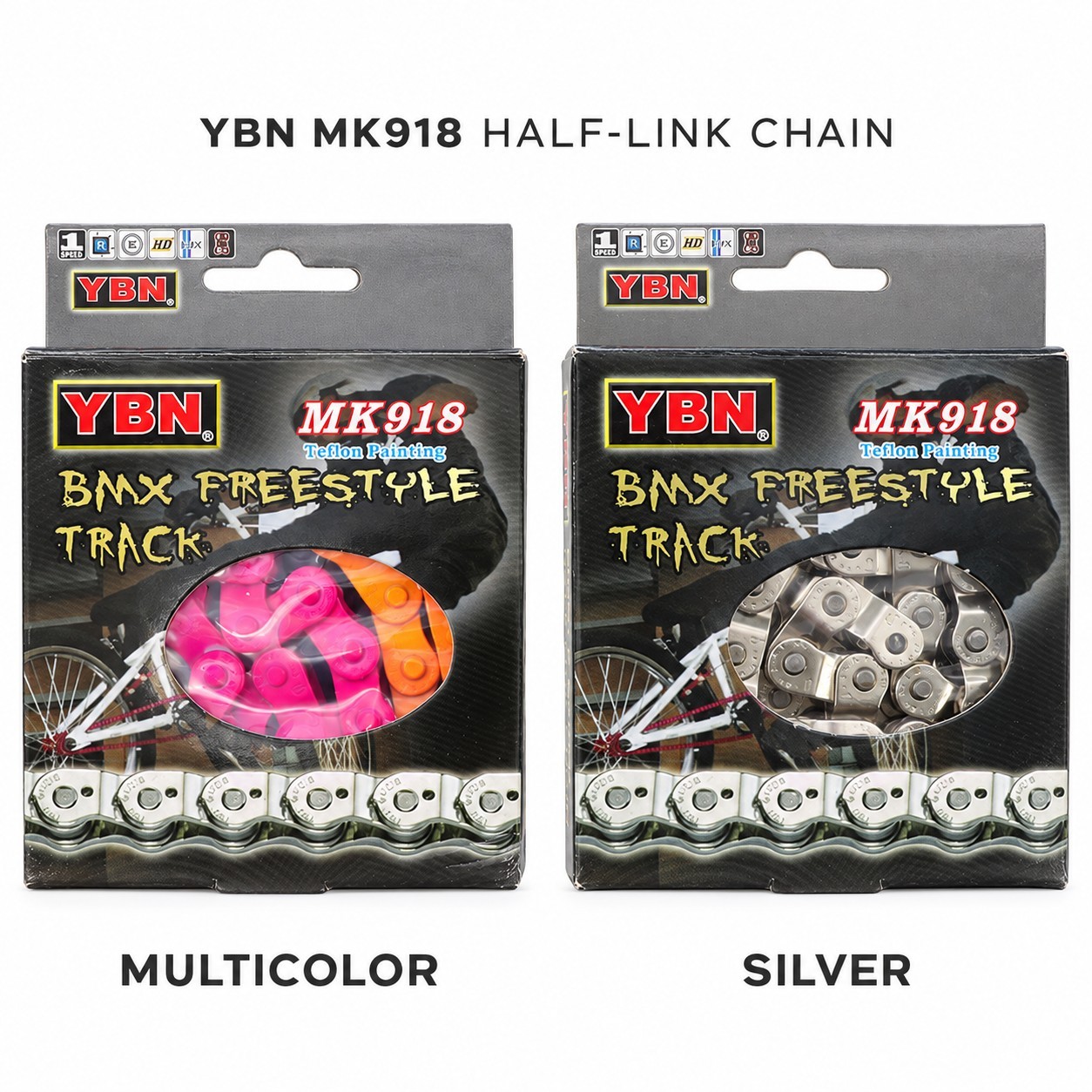 YBN BMX Single Speed Half-Link Chain Heavy Duty for Freestyle Fixie Track Bike Dirt Jump, Street 1/2"x1/8" 102 Links Chains