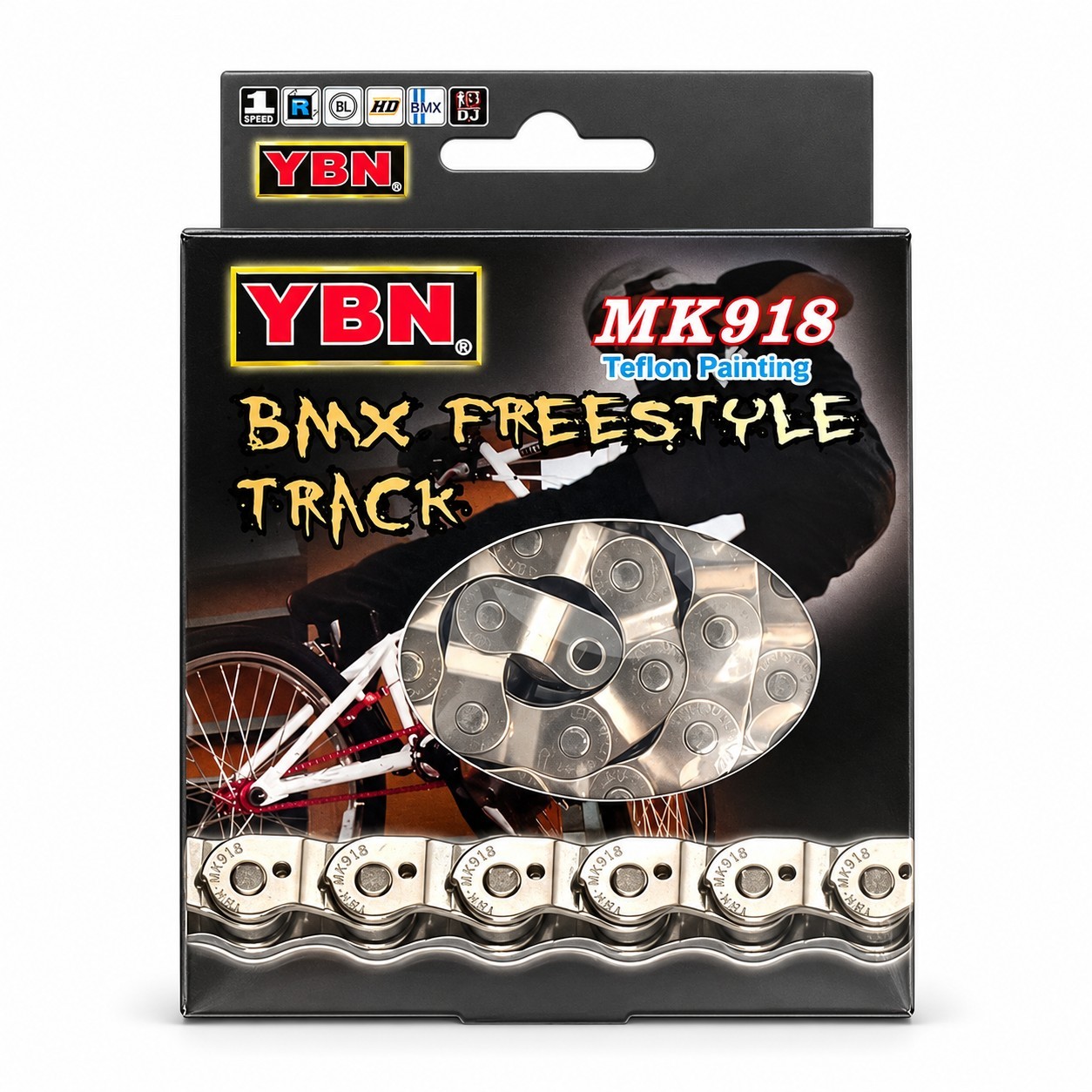 YBN BMX Single Speed Half-Link Chain Heavy Duty for Freestyle Fixie Track Bike Dirt Jump, Street 1/2"x1/8" 102 Links Chains