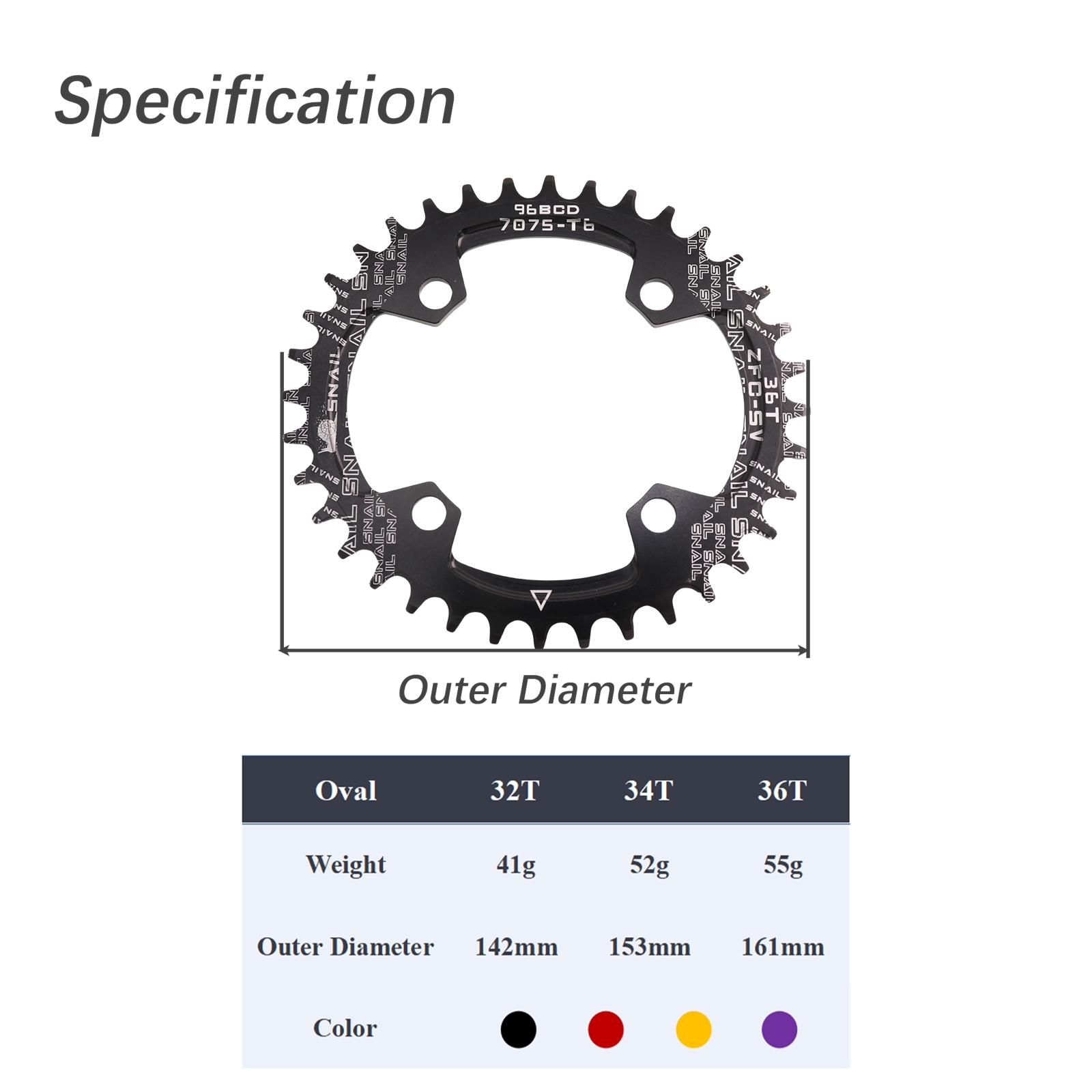 SNAIL Oval Chainring Symmetrical 96BCD for Alivio M4050 M4000 NX GX X1 32T 34T 36T 38T Chainwheel MTB Mountain Bike 96BCD