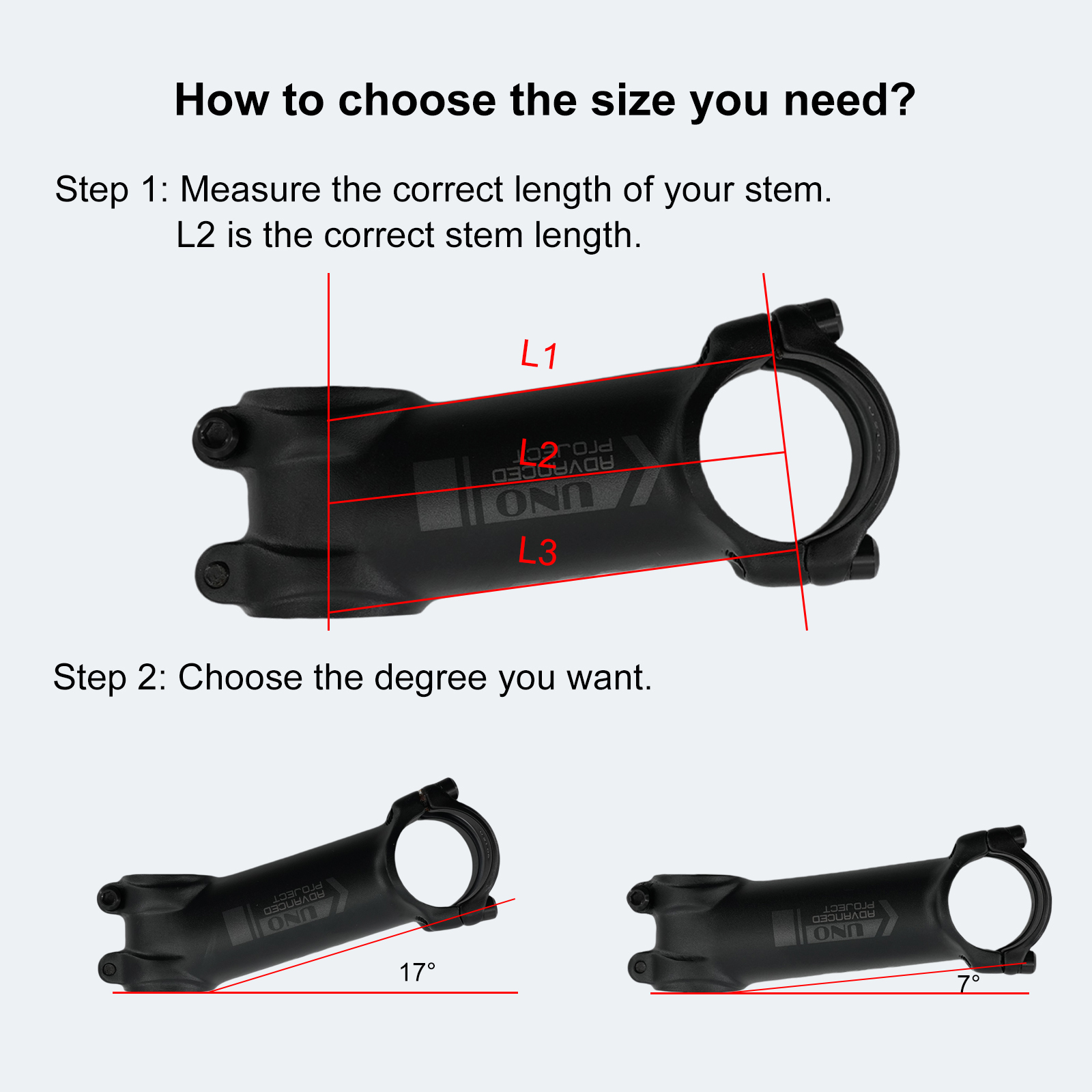 UNO Bike stem ultralight Ti Titanium bolts grey black -7 17 degree MTB Alu 60 70 80 90 mm 100 110 120 130mm bicycle stem
