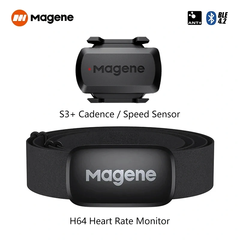 Magene S3+ Bicycle Speed/Cadence Sensor and H64 Heart Rate Monitor ANT+Bluetooth Wireless Speedometer Bike Sensor