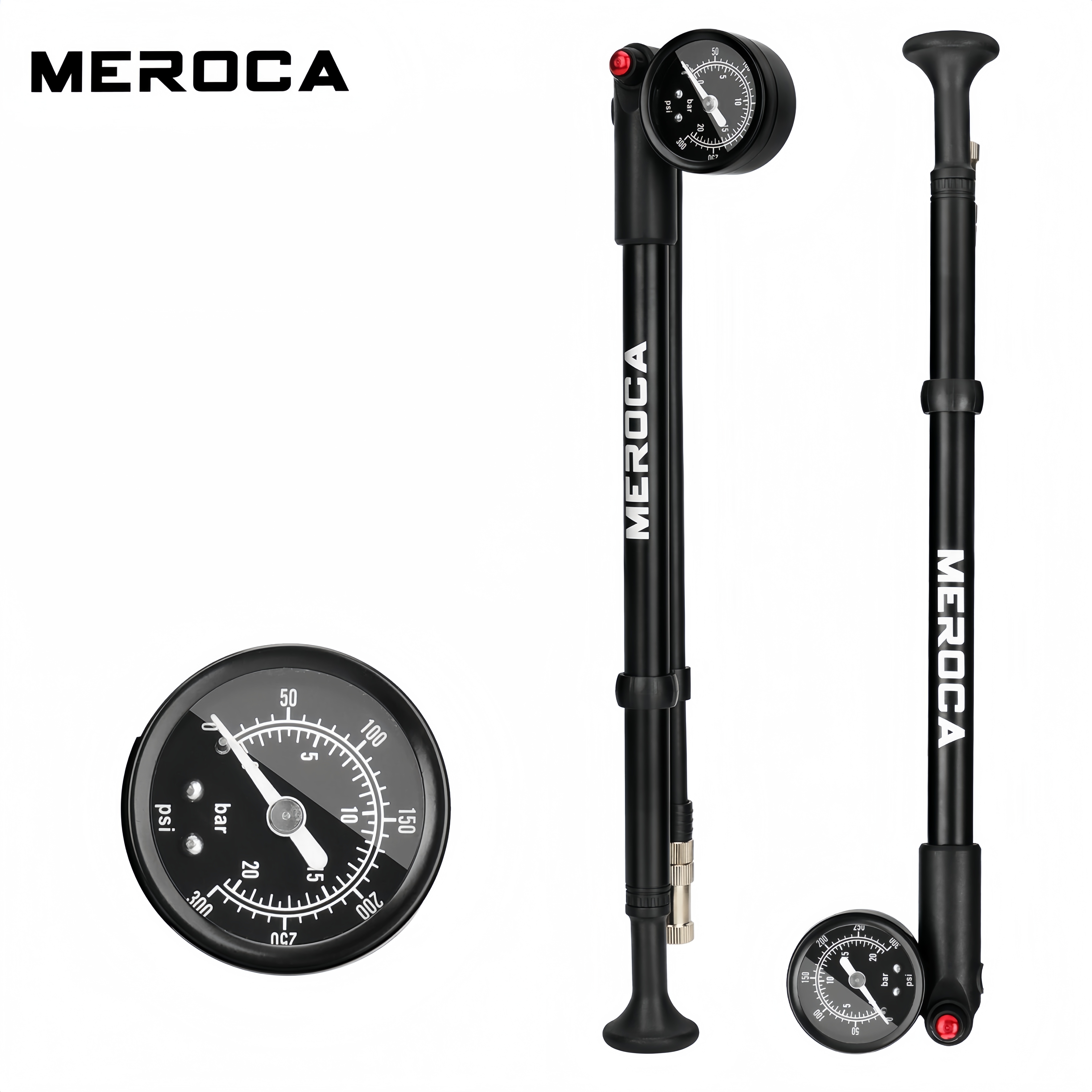 MEROCA-300PSI-PUMP Portable High Pressure Shock Pump for Bicycle Suspension Fork, Rear Shock & Tires